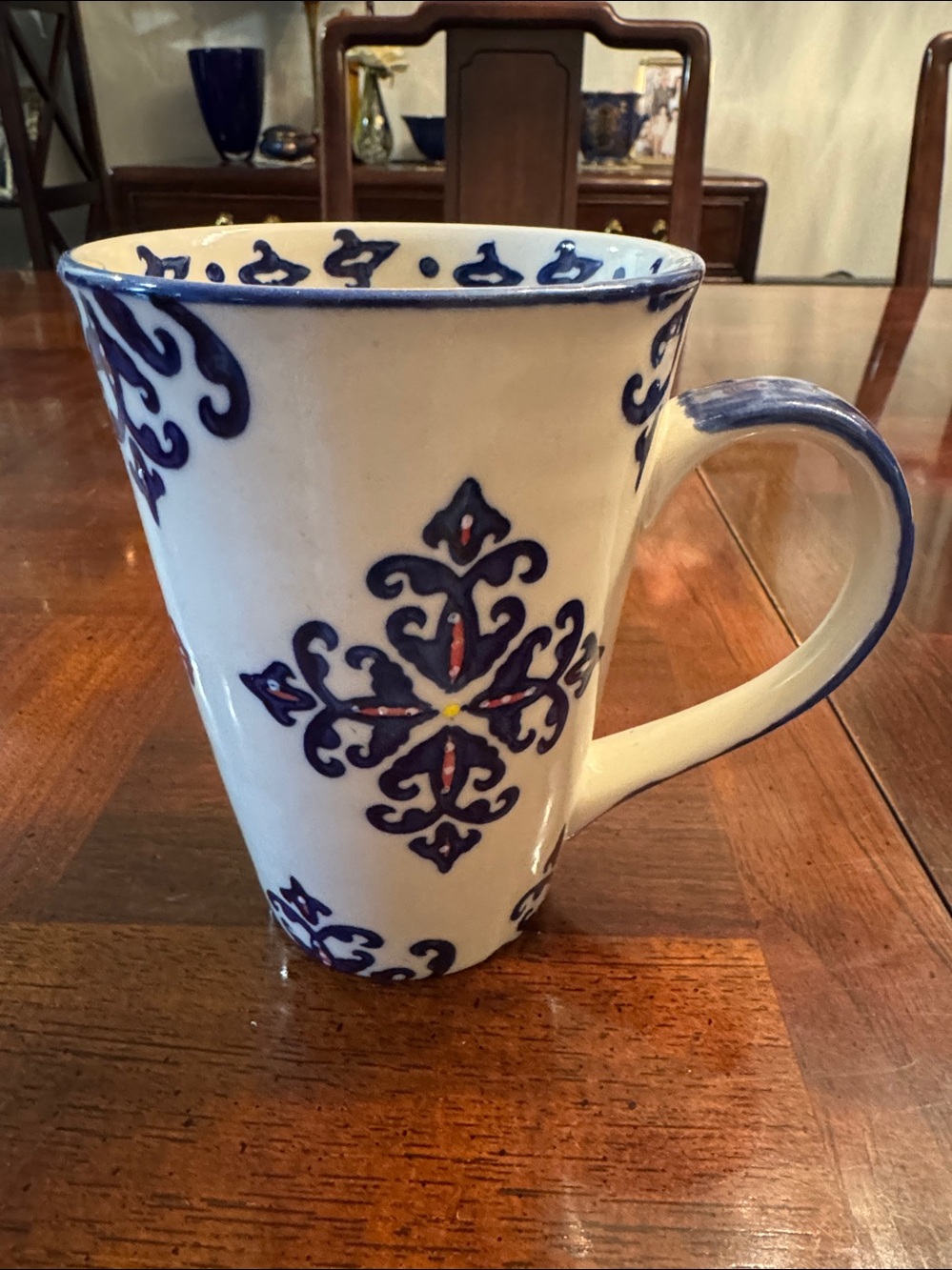 Yokohama Studio Blue Floral Design Tall Latte Coffee Tea Mug Hand Painted